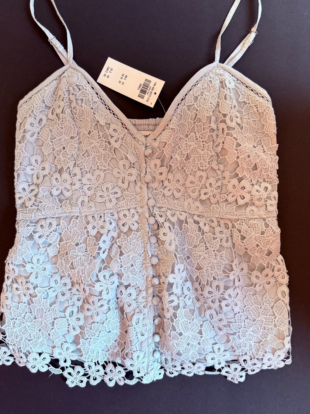 Abercrombie & Fitch Floral Lace Button-Front Cami - Light Blue